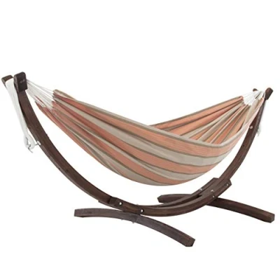 Afbeelding van Vivere Double Sunbrella Hangmat met Massief Houten Standaard Cameo