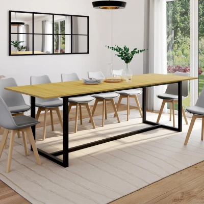 Afbeelding van Uitschuifbare rechthoekige eettafel DETROIT 8 12 personen industrieel ontwerp 200 250 cm