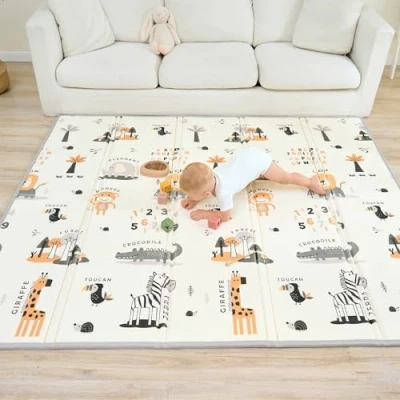 Afbeelding van Speeltapijt voor kinderen, baby, 150 x 180 1 cm, XXL, van dik schuim, opvouwbaar, omkeerbaar, kruipdeken baby&#039;s, motoriek tapijt bevordert de sensorische ontwikkeling, cadeau baby&#039;s
