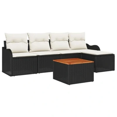 Afbeelding van vidaXL 6 delige tuinsofa set met kussens zwart poly rattan acacia