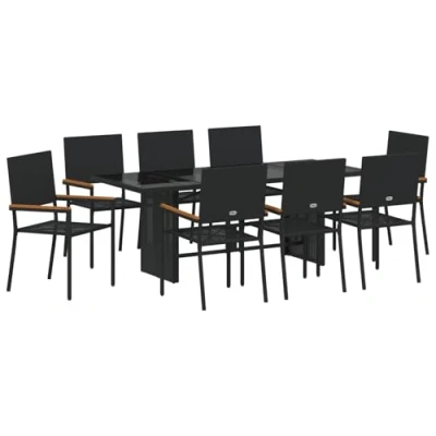 Afbeelding van vidaXL 9 delige Eetset voor in de Tuin Zwart Poly Rattan