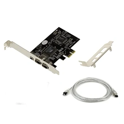 Afbeelding van KALEA INFORMATIQUE 3 poorts PCIe FireWire 400 IEEE1394a controllerkaart met VIA6308 en ASM1083 chipset. High Low Profile Hoeken, Ilink kabel.