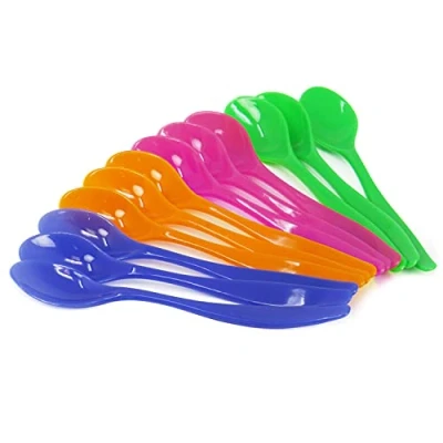 Afbeelding van COM FOUR® 12 x eierlepels van kunststof, herbruikbare dessertlepels, kleurrijke kunststof lepels voor dips, herbruikbaar bestek, 14 cm (12 stuks)