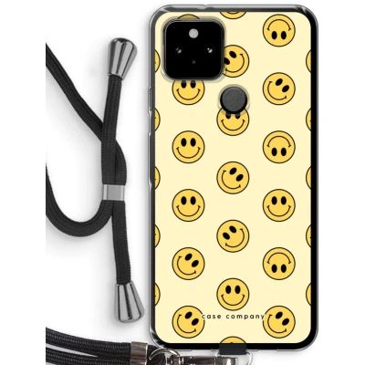Afbeelding van Case Company® hoesje met Koord geschikt voor Google Pixel 5 Smiley N2 Telefoonhoesje Zwart Bescherming aan alle Kanten en Over de Schermrand