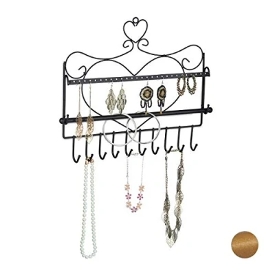 Afbeelding van Relaxdays sieradenhouder muur sieradenrekje oorbellenrekje sieraden organizer rek zwart