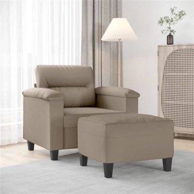 Afbeelding van vidaXL Fauteuil met voetenbank 60 cm microvezelstof taupe