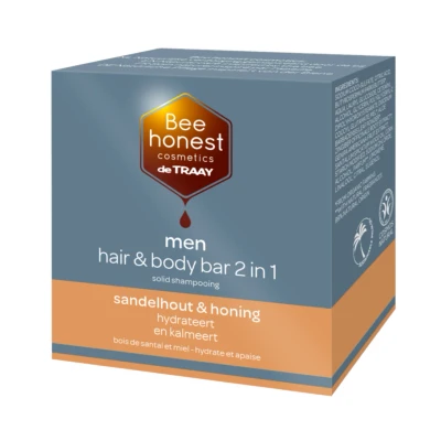 Afbeelding van Bee Honest Men Hair &amp; Body Bar 2 in 1 Sandelhout Honing