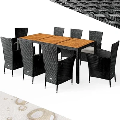 Afbeelding van CASARIA Polyrattan Tuinset Tafel Acacia 190x90cm 8 Stoelen Zwart