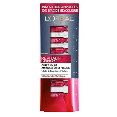 Afbeelding van l&#039;oréalparis ampullen met peeling effect anti aging kuur 7 dagen vlek en gladmakend nieuw huideffect in glycolzuur Revitalift Laser X3 x 1,3 ml
