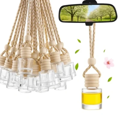 Afbeelding van Lot de 30 flacons diffuseurs parfum Voiture 8ml Bouteilles en verre rechargeables avec bouchon bois pour huiles essentielles, d’ambiance Maison Bureau