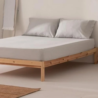 Afbeelding van Hoeslaken voor bed 100 x 200 30 cm, 100% katoen, ademend, verstelbaar, kleur lichtgrijs