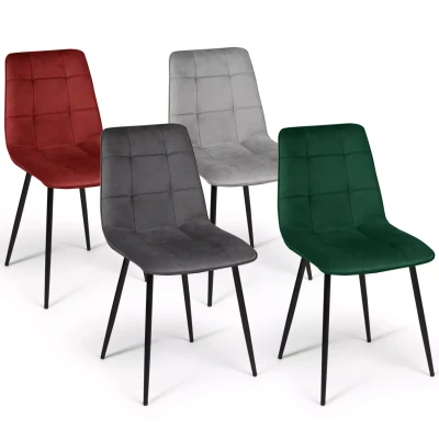 Afbeelding van Lot de 4 chaises MILA en velours mix color vert, gris clair, foncé, bordeaux