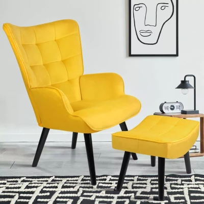 Image de Fauteuil scandinave ANIA avec repose pieds velours jaune