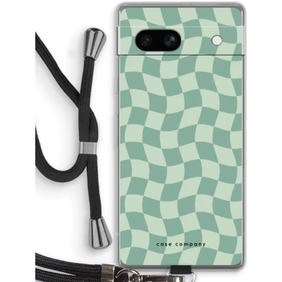 Afbeelding van Case Company® hoesje met Koord geschikt voor Google Pixel 7A Grid Groen Telefoonhoesje Zwart Bescherming aan alle Kanten en Over de Schermrand