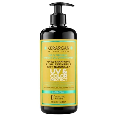 Image de Kerargan Après Shampoing Protecteur UV &amp; Couleur à l&#039;Huile de Marula pour Cheveux Secs et Colorés Démêle, Hydrate, Renforce Sans Sulfate, GMO, Huile Minérale 500ml