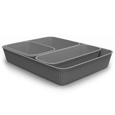 Afbeelding van Set van 4 lade organizers (1 x slim + 1 A6 A5 A4) baobab, polypropyleen, BPA vrij, grijs