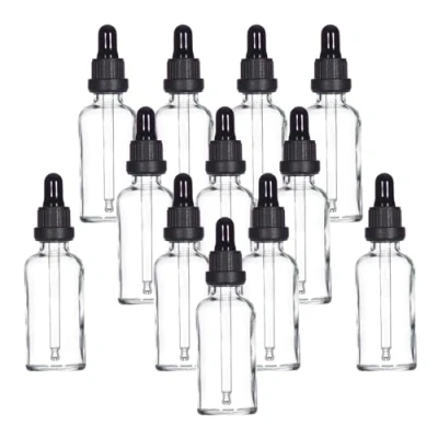 Afbeelding van Yizhao Transparant Glazen Druppelflesje 50 ml, met Pipet Druppelaar, voor Essentiële Olie, Aromatherapie, Cosmetica, Laboratorium, Apotheek, Reizen, Massage 12 stuks