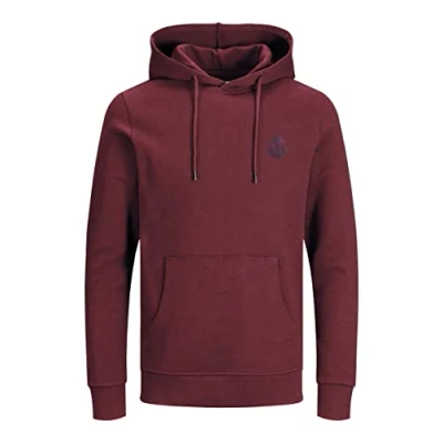 Afbeelding van Jack &amp; Jones Jjebasic Logo Sweatshirt Hood Noos capuchon heren, Rood (Port Royale/Logo: Navy Blazer)