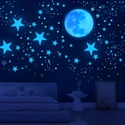 Afbeelding van Lichtgevende stickers, 629 stuks, fosforescerende sterren, zelfklevend, kinderen, plafond, fluorescerend, decoratie, kinderkamer, blauw