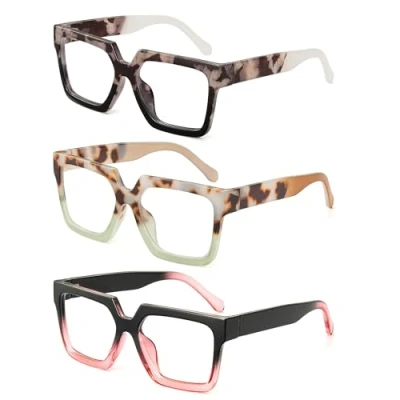 Afbeelding van JM Set van 3 oversized leesbrillen voor dames, modieuze vierkante leesbril met blauwlichtfilter, stuks.