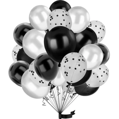 Afbeelding van 30 stuks zwart witte ballonnen van cm, metallic confetti latex voor verjaardag, bruiloft, babyshower, decoratie