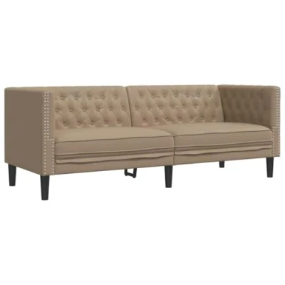 Afbeelding van vidaXL Driezitsbank Chesterfield stijl kunstleer cappuccinokleurig
