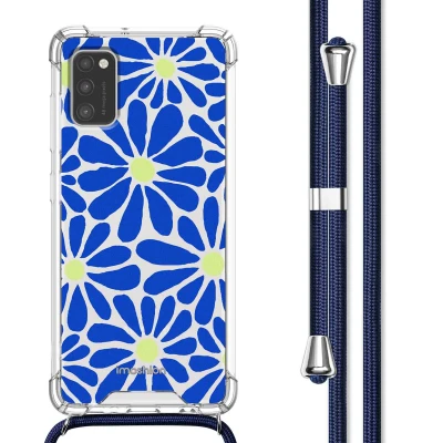 Afbeelding van iMoshion Hoesje Geschikt voor Samsung Galaxy A41 met Koord Design Meerkleurig / Cobalt Blue Flowers Connect
