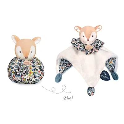 Afbeelding van Knuffel en gezelschap knuffelbal reekalf 3 in 1 knuffeldier + cocon = speeltje 25 cm blauw/wit zeer zacht om te knuffelen geboorte idee cadeau voor meisjes jongens DC3930