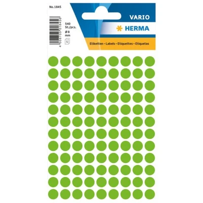 Afbeelding van Etiket HERMA 1845 rond 8mm groen 540 stuks Blister a 5 vel 10