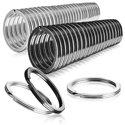 Afbeelding van COM FOUR® 50x ijzeren sleutelhangers, assortiment metalen hangers, plat, Zilver en matzwart voor sleutelhanger, Ø 25 mm (050 stuks, plat gemengd),