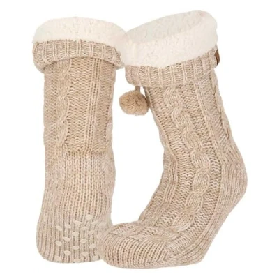 Afbeelding van Apollo dames Huissokken met antislip Medium beige Maat 36/41 Fluffy sokken Slofsokken anti slip Warme Winter