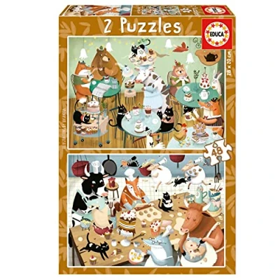 Afbeelding van Educa, Set van 2 puzzels voor kinderen met 48 stukjes, verhalen uit het bos Kasandra, afmetingen: 28 x 20 cm, aanbevolen vanaf 4 jaar (19687)