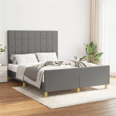 Afbeelding van vidaXL Bedframe met hoofdeinde stof donkergrijs 140x190 cm