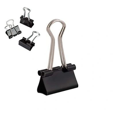 Afbeelding van D.RECT Opvouwbare metalen clips, 19 mm, multifunctionele paperclips, notitieclips, universele klemmen, 144 stuks (12 x 12), zwart
