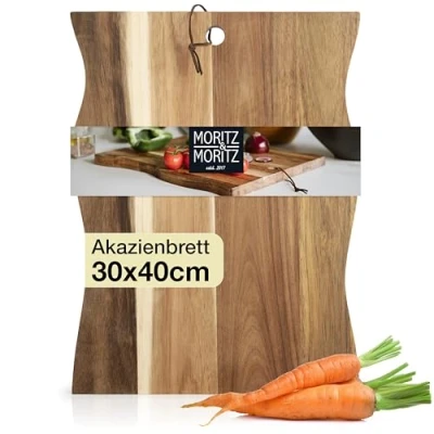 Afbeelding van Moritz &amp; Snijplank hout groot 30 x 40 2 cm antibacteriële acaciahouten plank keuken voor het snijden van brood, groenten, fruit, vlees en kaas