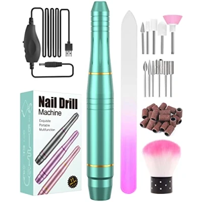 Afbeelding van Professionele elektrische nagelvijl, 11 in 1 stille nagel polijstmachine, manicuremachine 20.000 tpm krachtig ken draagbaar manicure en pedicureset voor thuis blauw