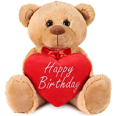 Afbeelding van BRUBAKER Teddy Pluche Beer met Hart Rood Happy Birthday 35 cm Teddybeer Knuffel Bruin Lichtbruin Verjaardag Cadeau