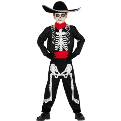 Afbeelding van Fiestas Guirca Verkleedpak Mariachi Skelet Zwart/wit Mt 140/148