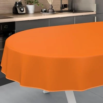 Afbeelding van Afwasbaar tafelzeil, tuintafelkleed, voor buiten en binnen, ovaal, 240 x 140 cm, met zoom, oranje
