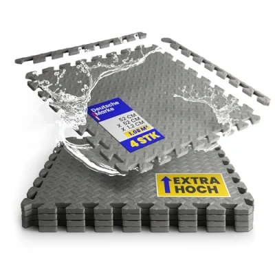Afbeelding van Bestlivings Set van 4 zwembadmatten, antraciet, 52 x cm (1,04 m²), extra dik, 1,2 cm, vloerbeschermingsmat voor zwembad en kinderbad, met rand
