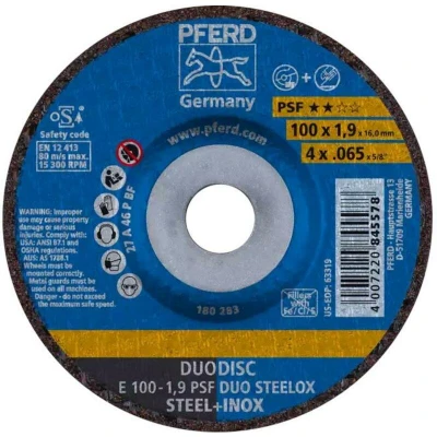 Afbeelding van PFERD 62010630 E 100 1,9 PSF DUO STEELOX/16,0 Afbraamschijf gebogen Diameter mm Boordiameter 16 RVS, Staal, IJzerslag 10 stuk(s)