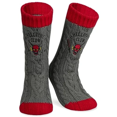 Afbeelding van Stranger Things Hellfire Club Pantoffels voor heren, antislip, fantasie, fleece, eenheidsmaat, Grijs/Rood