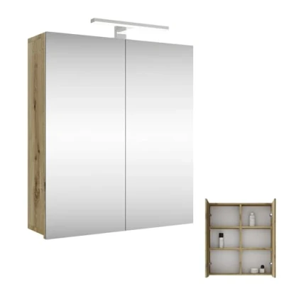 Afbeelding van Planetmöbel Merkur Toiletkast met verlichting, breedte 60 cm, hangkast spiegel, mat zwart, ledverlichting, Artizan eiken