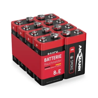 Afbeelding van ANSMANN vervanging van de batterij rookmelder [8 stuks] vierkante 9V E Block batterijen voor rook /brandmelder met 7 jaar levensduur