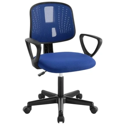 Afbeelding van Klihome K0005BS Ergonomische posturale bureaustoel, 360 graden draaistoel, in hoogte verstelbaar, bureaustoel met wielen, armleuningen, rugleuning van zweterig mesh, blauw