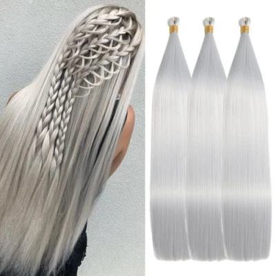 Afbeelding van Locescsoc Silky Straight Braiding Hair 3 verpakkingen vlechten haar voorgerekt synthetisch recht gehaakte voor vrouwen (grijs #, 61 cm, stuks)