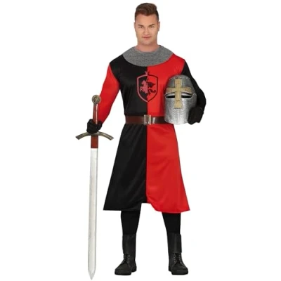 Afbeelding van Guirca Middeleeuwse &amp; Renaissance Strijders Kostuum Ridder Of The Night Man Rood, Zwart Maat 52 54 Carnavalskleding Verkleedkleding