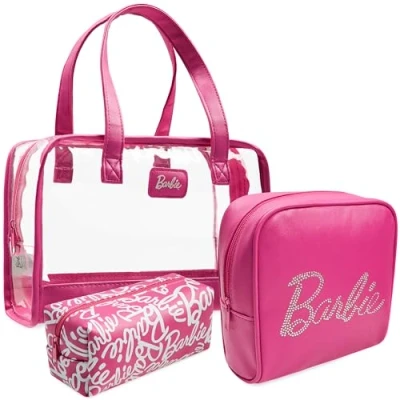 Afbeelding van Barbie Set van 3 toilettassen met ritssluiting en make uptas voor de vakantie cadeaus haar, Roze, één maat, beautytas, Schoonheidstas
