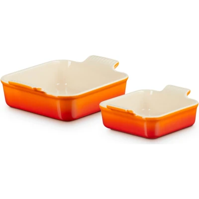 Afbeelding van Le Creuset ovenschaal vierkant set van 2 oranje