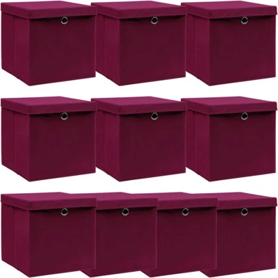 Afbeelding van Opbergboxen met deksel 10 st 32x32x32 cm stof donkerrood